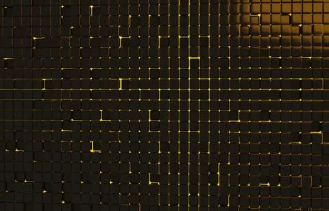 Abstract geometric shape of black cubes 3d render. Futuristic fashioned gloss Ilustración de archivo