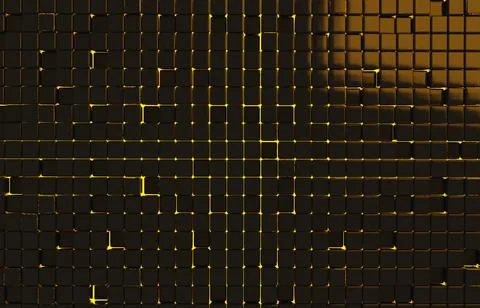 Abstract geometric shape of black cubes 3d render. Futuristic fashioned gloss Illustrazione stock