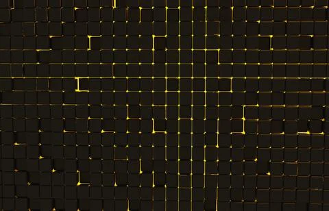 Abstract geometric shape of black cubes 3d render. Futuristic fashioned gloss Stock Illustration