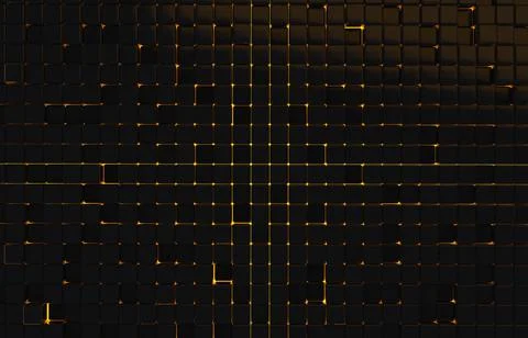 Abstract geometric shape of black cubes 3d render. Futuristic fashioned gloss Stock Illustration