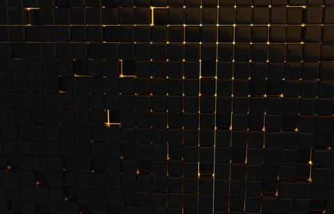 Abstract geometric shape of black cubes 3d render. Futuristic fashioned gloss Ilustración de archivo