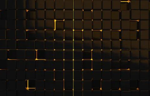 Abstract geometric shape of black cubes 3d render. Futuristic fashioned gloss Stock Illustration