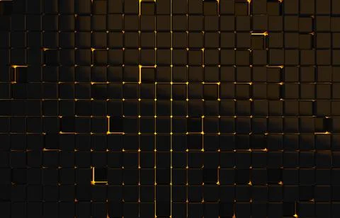 Abstract geometric shape of black cubes 3d render. Futuristic fashioned gloss Stock Illustration