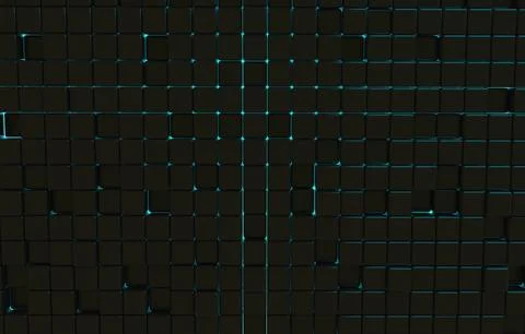 Abstract geometric shape of black cubes 3d render. Futuristic fashioned gloss Stock Illustration