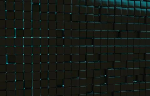 Abstract geometric shape of black cubes 3d render. Futuristic fashioned gloss Ilustración de archivo