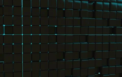 Abstract geometric shape of black cubes 3d render. Futuristic fashioned gloss Stock Illustration