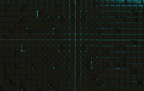 Abstract geometric shape of black cubes 3d render. Futuristic fashioned gloss Ilustración de archivo