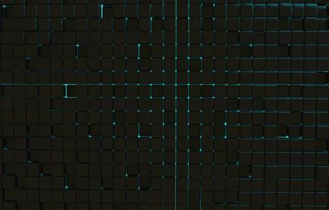 Abstract geometric shape of black cubes 3d render. Futuristic fashioned gloss Illustrazione stock