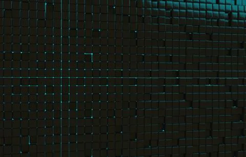Abstract geometric shape of black cubes 3d render. Futuristic fashioned gloss Ilustración de archivo