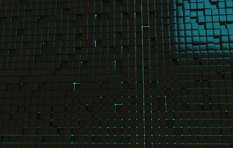 Abstract geometric shape of black cubes 3d render. Futuristic fashioned gloss Ilustración de archivo