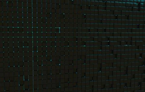 Abstract geometric shape of black cubes 3d render. Futuristic fashioned gloss Illustrazione stock