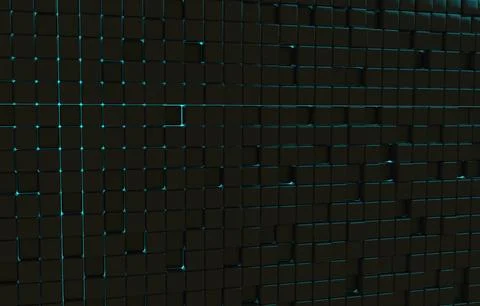 Abstract geometric shape of black cubes 3d render. Futuristic fashioned gloss Ilustración de archivo