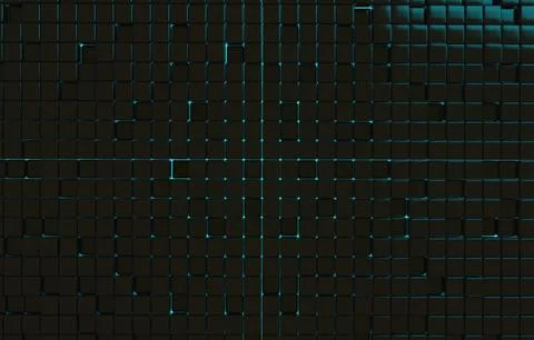 Abstract geometric shape of black cubes 3d render. Futuristic fashioned gloss Ilustración de archivo