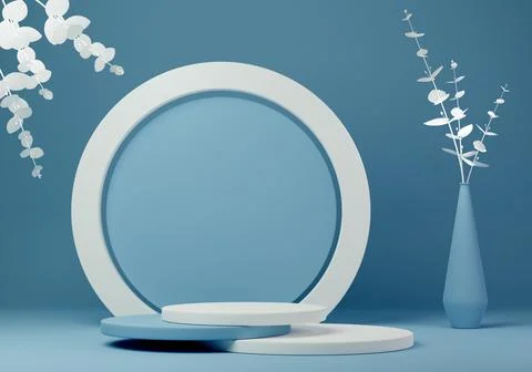 Abstract geometric shape blue and white colors minimalistic scene with podium Stock Illustration