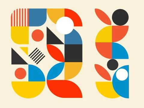 Abstract Geometric Shape Composition with Colorful Modern Retro Design Elemen Stock Illustration