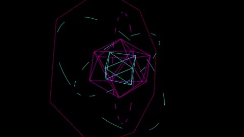Abstract geometric shape evolving with neon lines in dark space with subtle.. Vídeo Stock 345945517