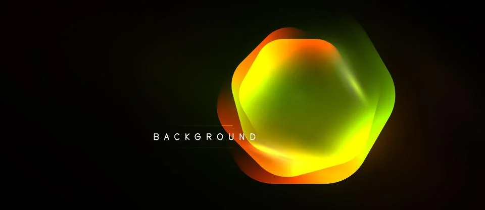 Abstract geometric shape glows against dark background. Vibrant colors blend, 库存插图
