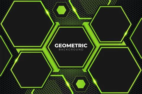 Abstract Geometric Shape Hexagon Green Background with Glow Effect Stock Illustration