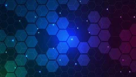 Abstract geometric shape with hexagons pattern and glowing particles. 스톡 일러스트