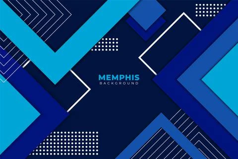 Abstract Geometric Shape Memphis Style Blue Background with White Line Stock Illustration