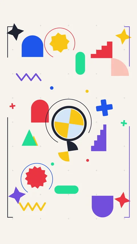 Abstract geometric shape motion graphic featuring colorful flat vector elements, Stock Footage 346735898
