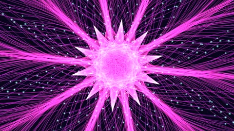 Abstract geometric shape with neon lines and glitters in dark galaxy Video stock 238073355