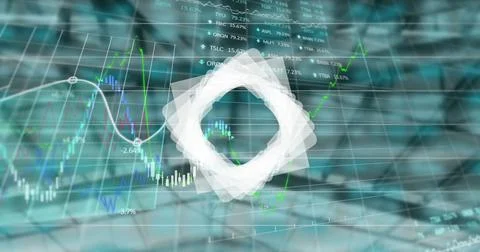 Abstract geometric shape over stock market and financial data processing gainst Stockillustratie