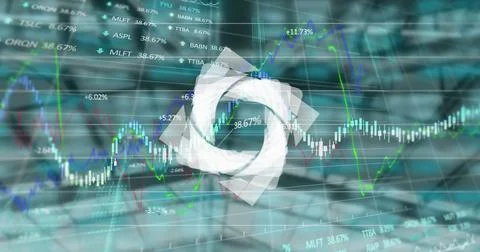 Abstract geometric shape over stock market and financial data processing gainst Stock Illustration