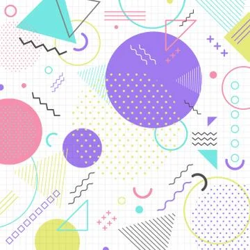 Abstract geometric shape pattern in retro 80s on grid background Stockillustratie