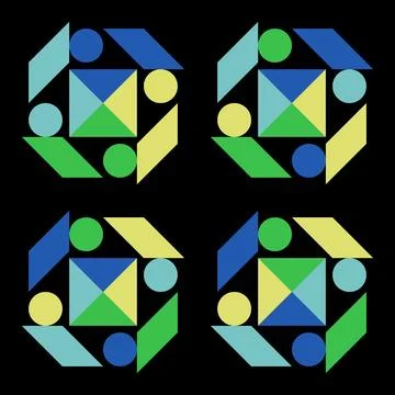 Abstract Geometric Shape Pattern Set with Colorful Square Designs Stock Illustration