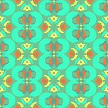 Abstract Geometric Shape Vector Repeat Pattern In Green And Orange Illustrazione stock