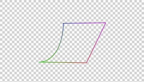Abstract geometric shape with vibrant rainbow gradient lines on a stark Illustrazione stock
