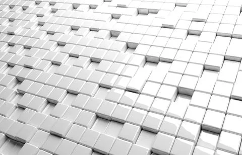 Abstract geometric shape of white cubes 3d render Stock Illustration