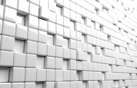 Abstract geometric shape of white cubes 3d render background Ilustración de archivo