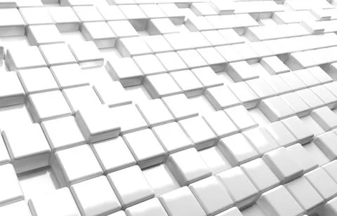 Abstract geometric shape of white cubes 3d render background Stock Illustration