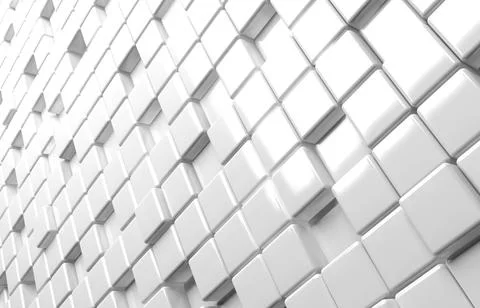 Abstract geometric shape of white cubes 3d render background Stock Illustration