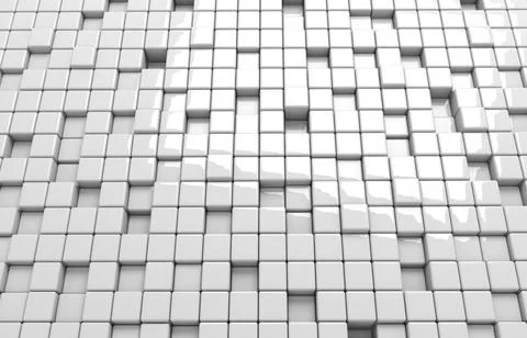 Abstract geometric shape of white cubes 3d render. Futuristic fashioned gloss Ilustración de archivo