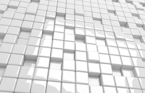 Abstract geometric shape of white cubes 3d render. Futuristic fashioned gloss Stock Illustration