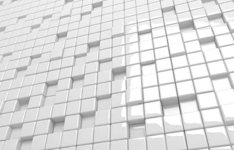 Abstract geometric shape of white cubes 3d render. Futuristic fashioned gloss Ilustración de archivo