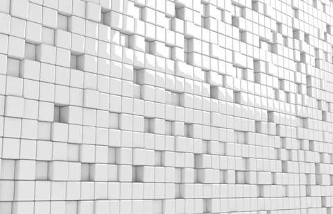 Abstract geometric shape of white cubes 3d render. Futuristic fashioned gloss Ilustración de archivo