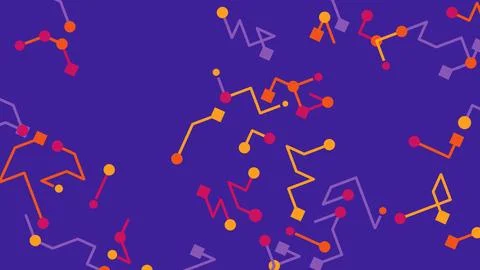 Abstract geometric shapes and connected nodes in orange pink and yellow scatt 库存插图