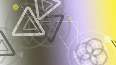 Abstract geometric shapes and translucent overlays float over a purple grad.. Stock Illustration