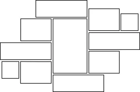 Abstract geometric shapes arranged in a complex overlapping pattern on a wh.. 库存插图