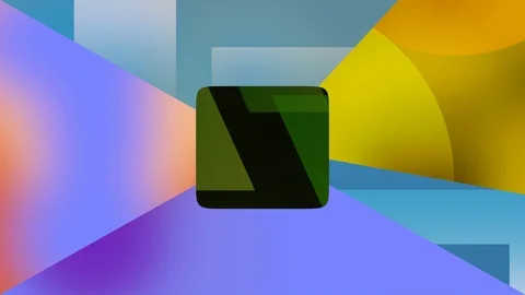 Abstract geometric shapes background with green square in the center of colorful Stock Footage 124159231