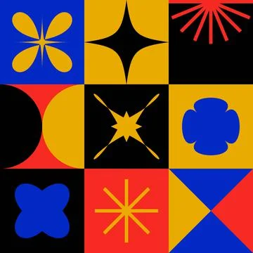 Abstract geometric shapes. Basic primitive bauhaus blocks, simple tile, funky Stock Illustration