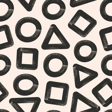 Abstract geometric shapes on beidge background. Black bold inc brush lines Stock Illustration