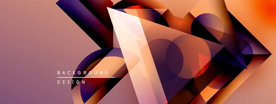Abstract geometric shapes blend, creating vibrant gradients. Purple, orange hues 库存插图