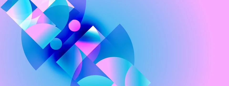 Abstract geometric shapes blend vibrant blues, pinks, purples. Gradient Illustrazione stock