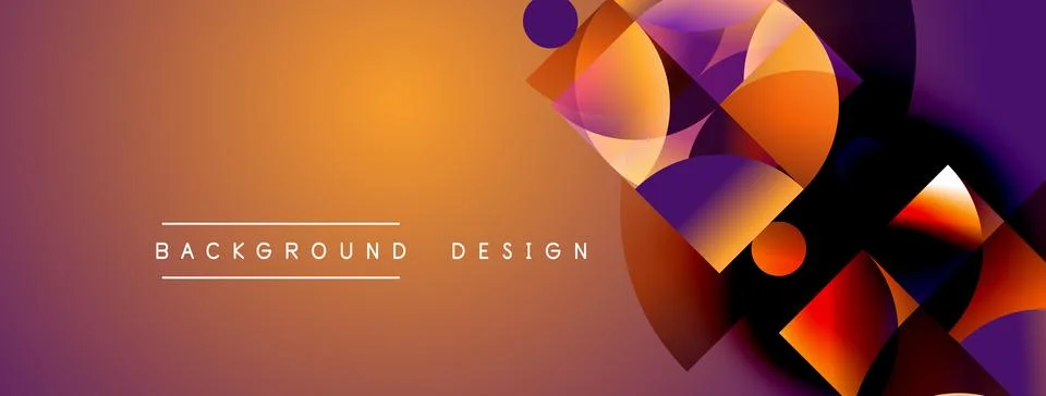 Abstract geometric shapes blend vibrant orange, purple hues. Gradient backg.. Illustrazione stock