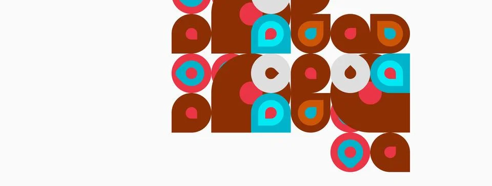 Abstract geometric shapes, brown, teal, pink, white. Rectangles, circles crea イラスト素材
